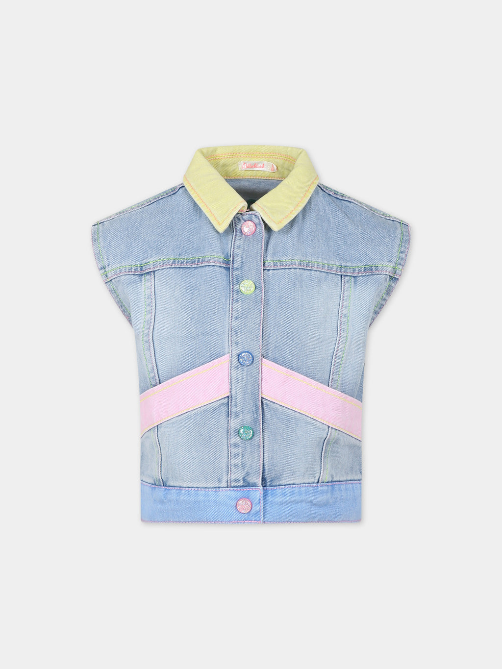 Gilet in denim per bambina con stampa ricamata multicolor